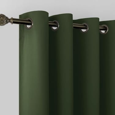 KOUFALL Olive Green Curtains 96 Inches Long 2 Panel SetBlackout Dark Antique Bronze Gold Grommet Room Darkening Black Out Vintage Curtains for Living Room