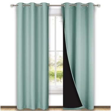 NICETOWN Aqua Blue Blackout Curtains 80 inches Long Full Light Blocking Drapes with Black Liner for Nursery Thermal Insulated Draperies for Hall Villa 2 Pieces 42 Wide Each Panel Aqua Blue