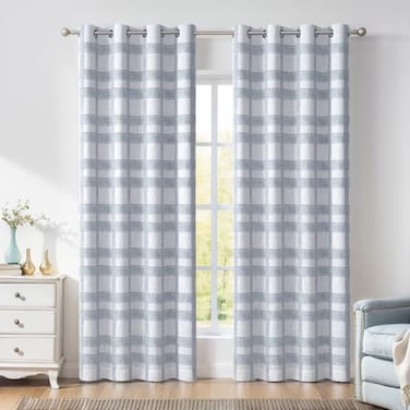 Central Park Plaid Blackout Window Curtain Buffalo Check Geometric Panel Energy Efficient 95 Inches Long for Bedroom Living Room Grommet Top Rustic Farmhouse Thermal Insulated Drape 50x95x2 Dusty Blue