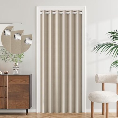 HMYI 100 Blackout Magnetic Folding Door Curtain for Doorway Pleated Curtains Room Divider Drapes Accordion Style Closet Curtains for Open Closet 1 Panel W45 x L80 Tan