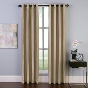 Curtainworks Malta Faux Silk Grommet Single Curtain Panel 50 by 84 Sand