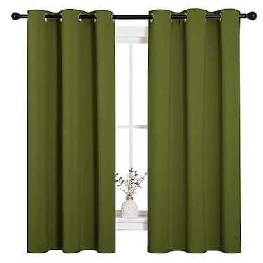 NICETOWN Christmas Window Decoration Thermal Insulated Solid Grommet Blackout CurtainsDrapes for Living Room 1 Pair 42 by 63 inches Olive Green