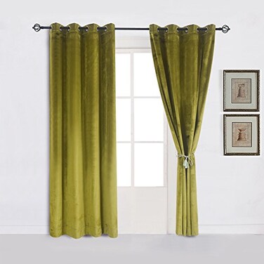 Cherry Home Super Soft Luxury Velvet Decor Moss Green Thermal Blackout Curtain Panel Drapes Grommet Draperies Eyelet 52Wx96L inch Green Yellow2 Panels