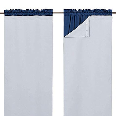 NICETOWN Black Out Window Curtain Liner Thermal Insulated Blackout Drape Liners for 84 inch Curtains Blackout Curtain Liners White W45 H77 2 Pieces Hooks Included Greyish White