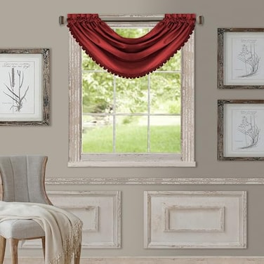 Elrene All Seasons RoomDarkening Waterfall Window Valance Accessory for Bedroom or Living Room Windows with Rod Pocket Tabs 52 x 36 Red 1 Valance