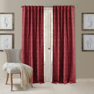 Elrene Home Fashions Antonia Floral Damask Blackout Single Window Curtain Panel 52x95 Rouge