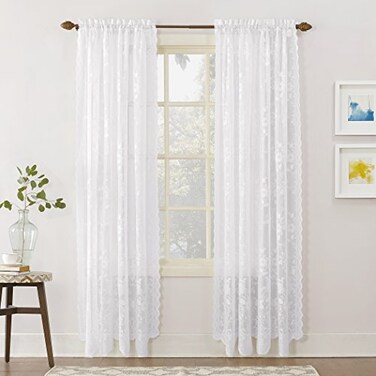 No. 918 No 918 Alison Floral Lace Sheer Rod Pocket Curtain Panel 58 x 72 White