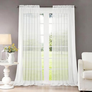 Dreaming Casa Solid Sheer Curtains Draperies White Rod Pocket 2 Panels 52 W x 96 L
