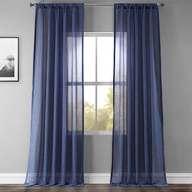 HPD Half Price Drapes Linen Sheer Curtains 96 Inches Long Linen curtain for Bedroom Living Room 1 Panel 50W x 96L Blue Lapis