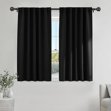 PONY DANCE Blackout Window Curtains Insulating Against Drafts Drapes Noise Reducing Thermal Insulated Back TabRod Pocket Draperies 52 x 45inch Long Black Double Panels