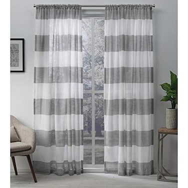 Exclusive Home EXCLUSIVE HOME Darma Sheer Linen Rod Pocket Curtain Panel Pair 50x96 Black Pearl