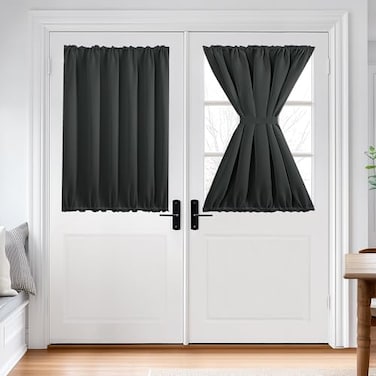 Deconovo Room Darkening Door Curtain Thermal Insulated Privacy Panel for Glass Doors and Sidelights Dual Rod Pocket Tieback 54W x 40L Dark Grey 1 Panel