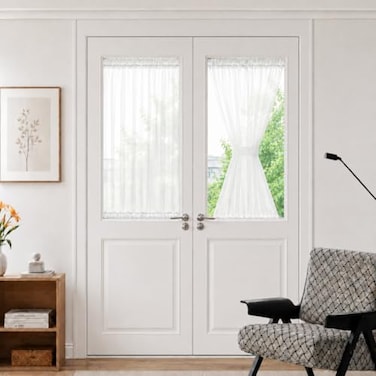 Aquazolax Transparent Sheer Door Window Curtain Elegant Solid Voile Curtain French Door Panel 54x40Inch with Bonus Tieback 1 Piece Pure White