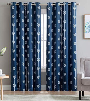 HLC.ME HLCME Arrow Printed Blackout Room Darkening Thermal Grommet Window Curtain Drape Panels for Bedroom Set of 2 Navy Blue 84 inch Long