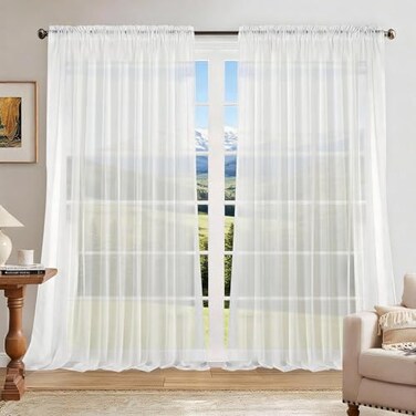 Dreaming Casa Solid Sheer Curtains Draperies White Rod Pocket 2 Panels 100 W x 102 L