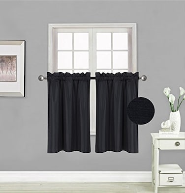 Elegant Home 2 Short Panels Tiers Small Window Treatment Curtain Blackout 28 W X 36 L Each for Kitchen Bathroom R5 Black