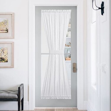 NICETOWN Lined Look Door Panel Semitransparent Voile Window Curtain Panel Semi Sheer for PatioSliding Glass Door with One Bonus Tieback 52 Width by 72 Length White