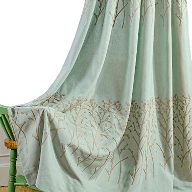 VOGOL 2 Panels Branch Embroidered Faux Linen Grommet Curtains Drapes for BedroomLiving Room Energy Efficient Window Treatment Panels 52 x 96 Inch