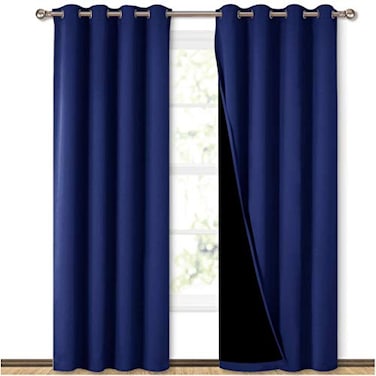 NICETOWN 100 Blackout Curtain Set Thermal Insulated Energy Efficiency Window Draperies for Guest Room Full Shading Panels for Shift Worker and Light Sleepers Royal Blue 52W x 84L 2 PCs