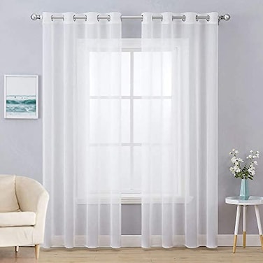 MIULEE 2 Panels Solid Color White Sheer Curtains Elegant Grommet Window Voile PanelsDrapesTreatment for Bedroom Living Room 54X96 Inch
