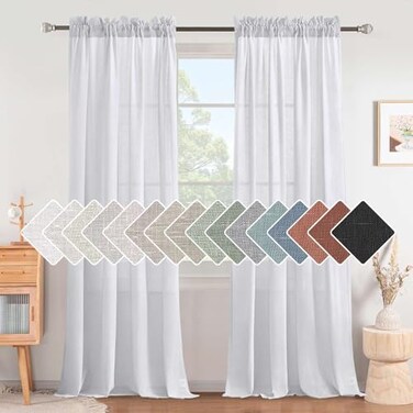 H.VERSAILTEX HVERSAILTEX Linen Curtains Curtains 84 Inches Long for Living Room 2 Panels Rod Pocket Soft Linen Draperies Not Solid Light Weight Airy Privacy Added Curtains for Bedroom 7 FT Long Heathe