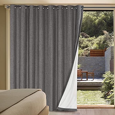 H.VERSAILTEX HVERSAILTEX Linen Blackout Curtains Durable Thick Textured Linen Look 100 Blackout Patio Door Curtain Anti Rust Grommet Extra Wide Sliding Door Curtain Panel W100 x L96 inch Grey