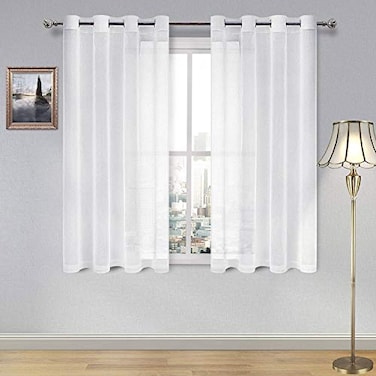 DWCN Sheer Curtains Linen Look Grommet Curtain for Bedroom White Window Curtains for Kitchen Room Set of 2 Panels 52 x 54 Inch Long