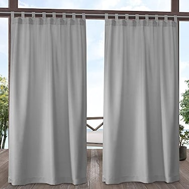Exclusive Home Cabana Solid IndoorOutdoor Light Filtering HookandLoop Tab Top Curtain Panel Pair 54x84 Cloud Grey