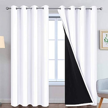 Yakamok Pure White 100 Blackout Curtains 2 Thick Layers Completely Blackout Curtains Thermal Insulated Noise Reducing Drapes for Bedroom52Wx96L Pure White 2 Panels