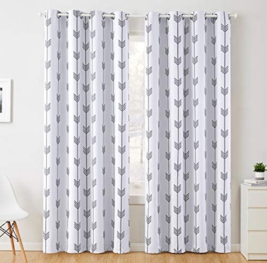HLC.ME HLCME Arrow Printed Privacy Blackout Energy Efficient Room Darkening Thermal Grommet Window Curtain Drape Panels for Kids Bedroom Set of 2 Platinum WhiteGrey 63 inch Long