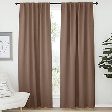 NICETOWN Window Treatment Blackout Window Blinds Cappuccino Color 52x72 Inch 1 Pair Back TabRod Pocket Blackout Draperies for Bedroom