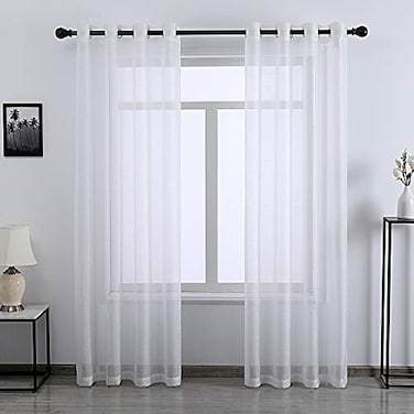 DONREN 72 Inches Long White Voile Curtains for Living Room Set of 2 Solid Textured Sheer Panels with Ring Top