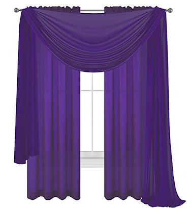 WPM WORLD WPM DrapePanelsScarvesTreatment Beautiful Sheer Voile Window Elegance Curtains Scarf for Bedroom Kitchen Fully Stitched and HemmedSet of 3 Panels 2 1 Scarf Dark Purple