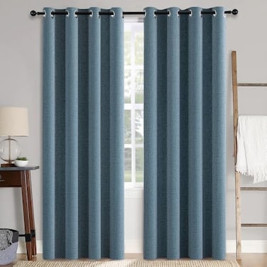 MIULEE Linen Texture Curtains for Bedroom Solid 100 Blackout Thermal Insulated Dusty Blue Curtains Grommet Room Darkening Drapes Luxury Decor for Living Room 52x96 Inch 2 Panels