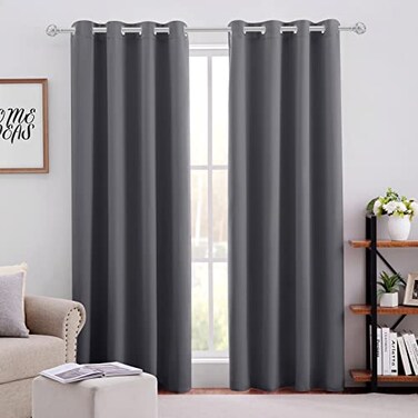HOMEIDEAS GreyGray Blackout Curtains for Bedroom 52 X 96 Inch Long 2 Panels Set Room Darkening CurtainsDrapes Soundproof Thermal Grommet Window Curtains for Living Room