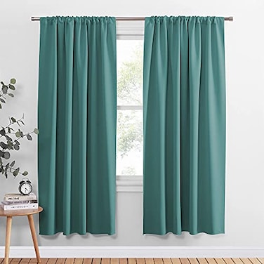PONY DANCE Blackout Curtain Panels 42 x 72 inches Long Sea Teal Window Drapes Light Block Room Darkening Draperies Thermal Insulated Energy Saving for Home Modern Style 2 PCs