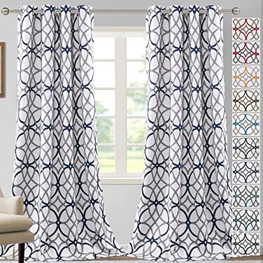 H.VERSAILTEX HVERSAILTEX Blackout Curtains for Bedroom Printed Design 108 Inch Length Thermal Insulated Curtains for Living Room Geometric Modern Grommet Window Drapes 2 Panels Set Dark Denim and Grey