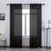 DONREN Black Semi Sheer Curtains Bedroom Home Decoration Solid Voile Panels with Ring Top 52 Wide x 84 Inch Long 2 Panels