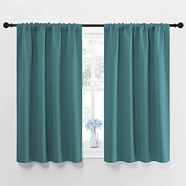 NICETOWN Window Curtains Blackout Drapes Thermal Insulated Solid Rod Pocket Blackout CurtainsDraperies for Living Room Sea Teal One Pair 42 by 45Inch