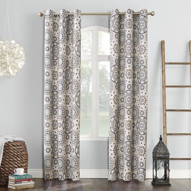 Sun Zero Nepal Global Medallion Print Blackout Grommet Curtain Panel Linen 40W x 84L 1 Panel
