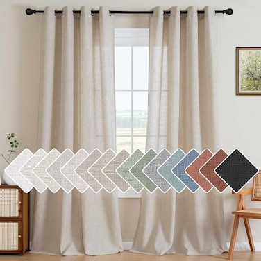 H.VERSAILTEX HVERSAILTEX Elegant Natural Linen Semi Sheer Blended Energy Efficient Light Filtering Curtains Nickel Grommet Curtains Window Treatments PanelsDrapes for Living Room 52 x 96 Angora