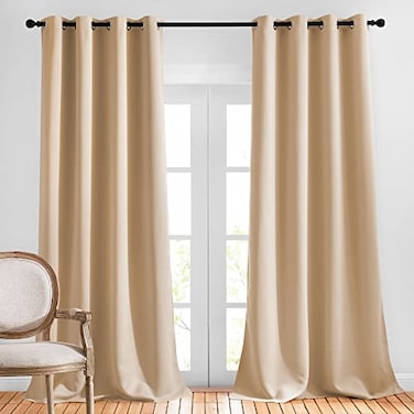 NICETOWN Room Darkening Grommet Panels 52 inches Width Biscotti Beige 1 Pair Extra Long Curtains 120 inches Long Privacy Draperies for Large Window