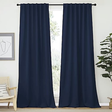 NICETOWN Window Treatment Blackout Curtains Navy Color 52 inches W by 108 inches L Each Panel Set of 2 Panels Blackout Drape Panels for Nursery