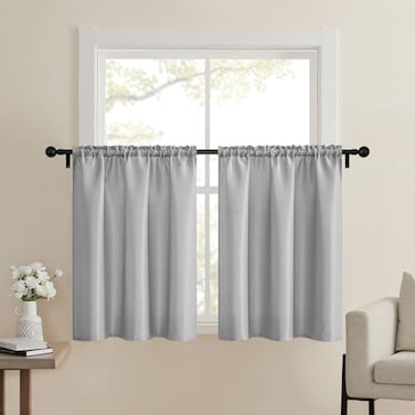 Home Queen Grey Waffle Bathroom Window Curtains Short Water Repellent Rod Pocket for Small Kitchen Window 36 W X 36 L Inch Each