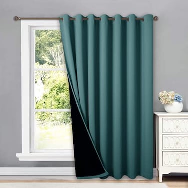 NICETOWN 100 Blackout Patio Sliding Door Curtain Wide Lined Drape Keep Warm Drapery Sliding Glass Door Panel for Night ShiftBright Sea Teal 1 Panel 100 inches Wide x 84 inches Long