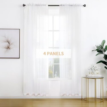 Anjee White Sheer Curtains 96 inches Long 4 Panels Rod Pocket Voile Sheer Christmas Curtains Privacy Protection Translucency Window Drapes for Living Room Bedroom Dining Room Party52 x 96 Inch
