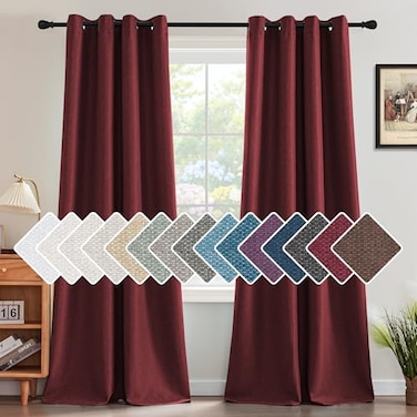 H.VERSAILTEX HVERSAILTEX Linen Blackout Curtain 84 Inches Long for BedroomLiving Room Thermal Insulated Grommet Linen Curtain Drapes Primitive Textured Burlap Effect Window Drapes 1 Panel Heather Burg