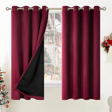 BGment Thermal Insulated 100 Blackout Curtains for Bedroom with Black Liner Double Layer Full Room Darkening Noise Reducing Grommet Curtain 52 x 63 Inch Burgundy Red 2 Panels