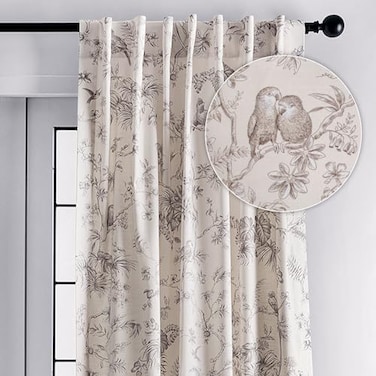 Maison d' Maison d Hermine Curtains for living room 100 Cotton 108 inch length One Panel Light Filtering Toile Curtains for Bedroom Windows with rod and loop Pockets Drapes Jouy Paradise Beige 50W x 1