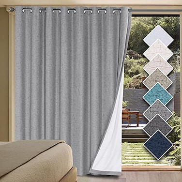H.VERSAILTEX HVERSAILTEX Linen Blackout Curtains Durable Thick Textured Linen Look 100 Blackout Patio Door Curtain Anti Rust Grommet Extra Wide Sliding Door Curtain Panel W100 x L84 inch Dove Gray